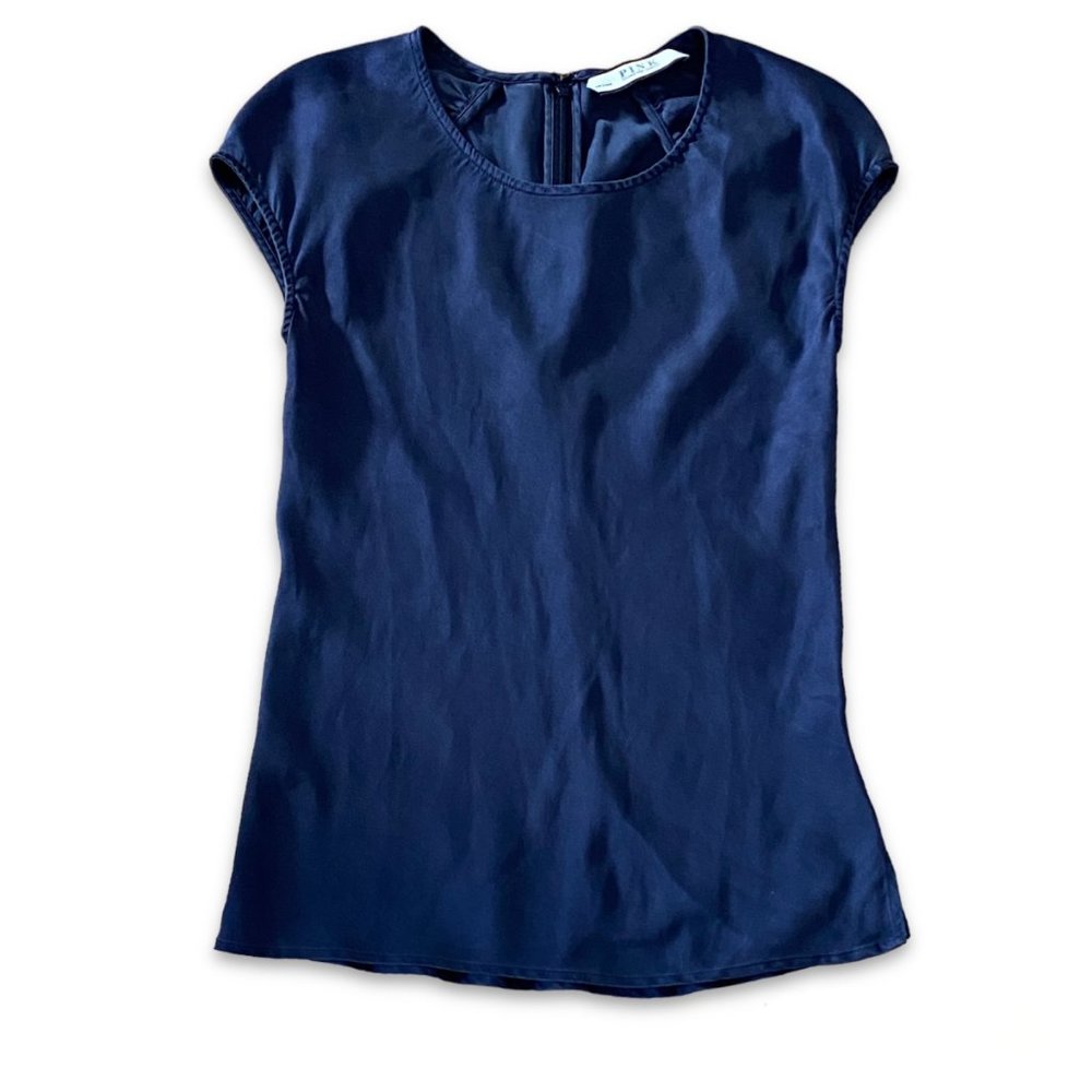 PINK Thomas Pink London 100% Silk Capped Sleeve Navy Blouse Sz 2